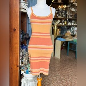 Storia Orange and Yellow Striped Midi Dress